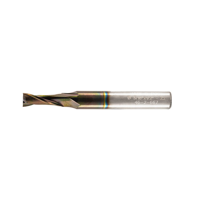 Alternative view of Double Flute End Mill with Carbide "Mirror Finish" - 3/16"x1/2"x2"x1/4" DLC Coating